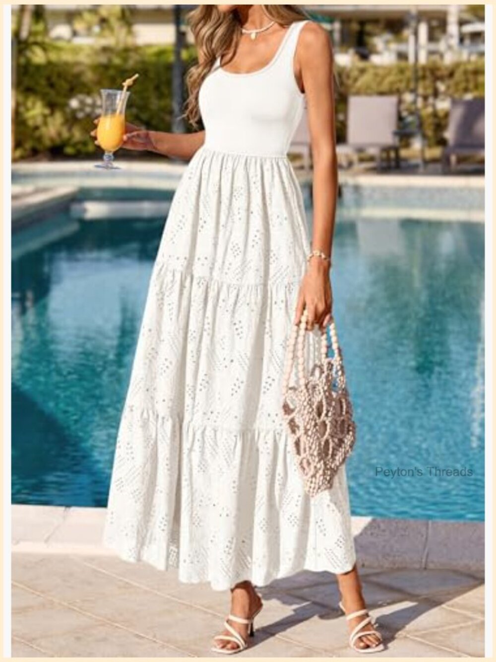 Sleeveless Eyelet Midi Dress with Pockets Casual Flowy Sundress - Picture 5 of 7